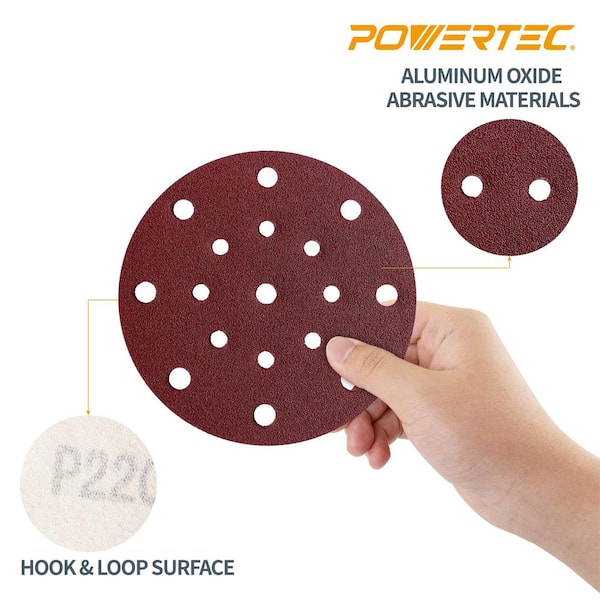150 mm 17 holes A/O Hook and Loop Disc 180-Grit E-Paper in Red (50-Pack)