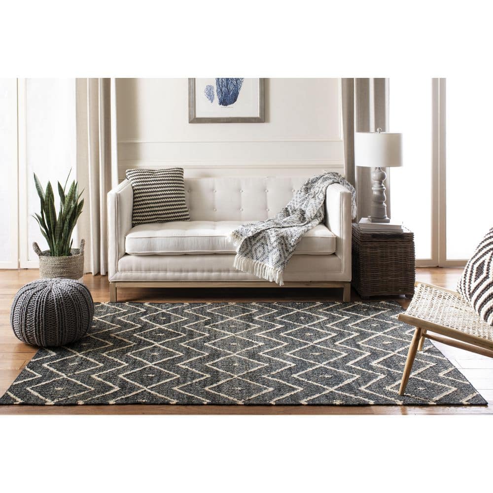Handmade Charcoal and Natural Wool Cotton 6' x 9' Area Rug