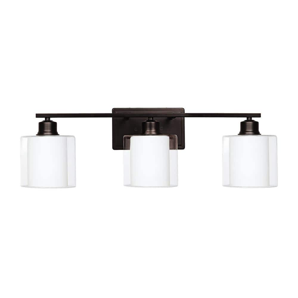24.75" Oil-Rubbed Bronze Vanity Light with White Glass Shades