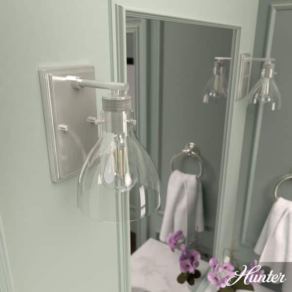 Hunter Van Nuys 1 Light Brushed Nickel Wall Sconce with Clear Glass Shade Bathroom Light
