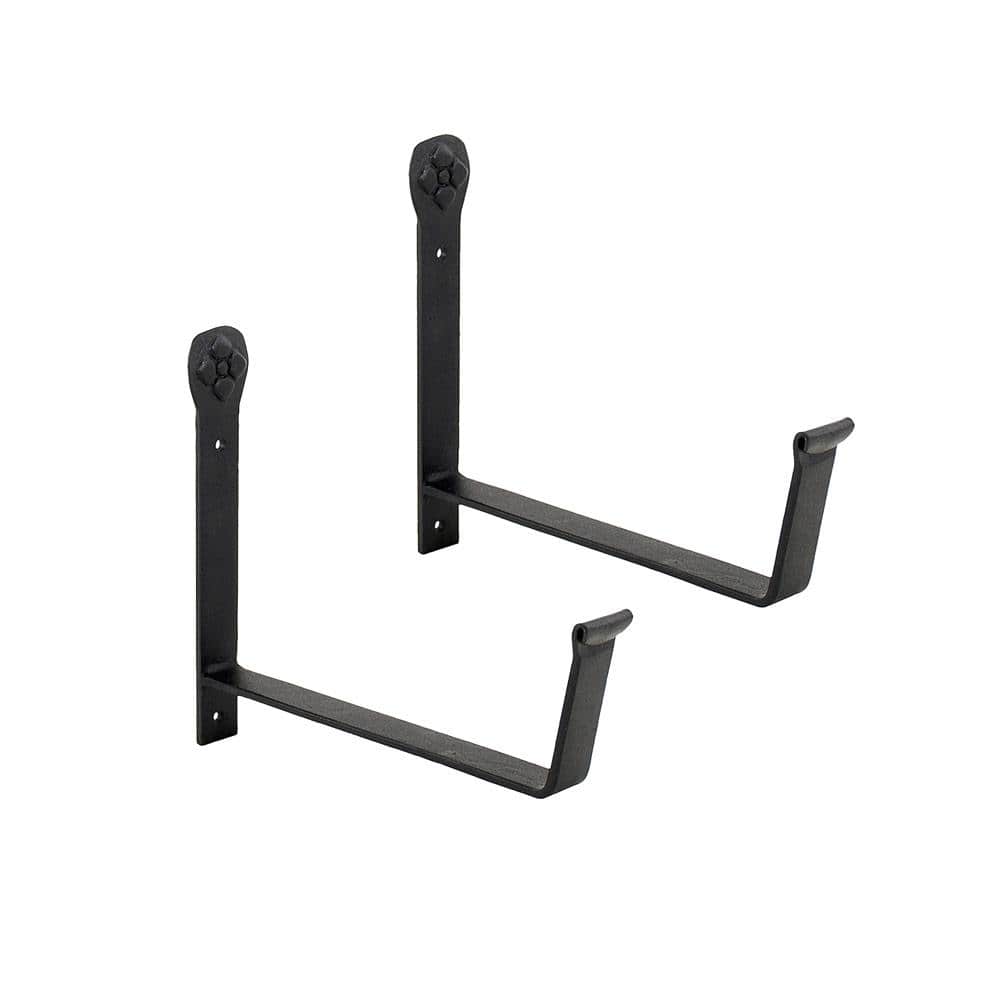 Black Wrought Iron 8-Inch Wall-Mount Flower Box Brackets