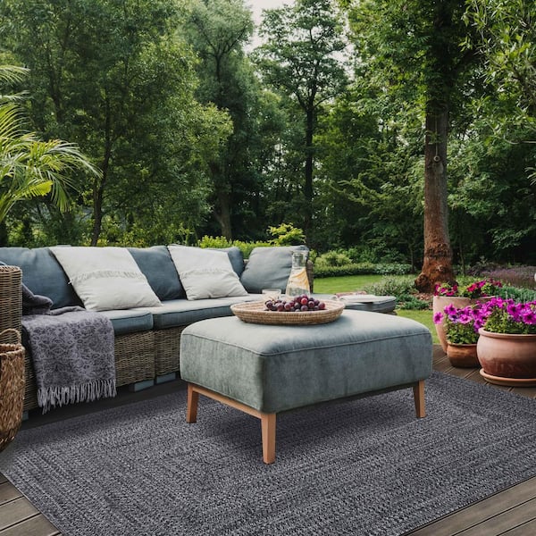 Braided Charcoal/White 3 ft. x 5 ft. Solid Indoor/Outdoor Area Rug