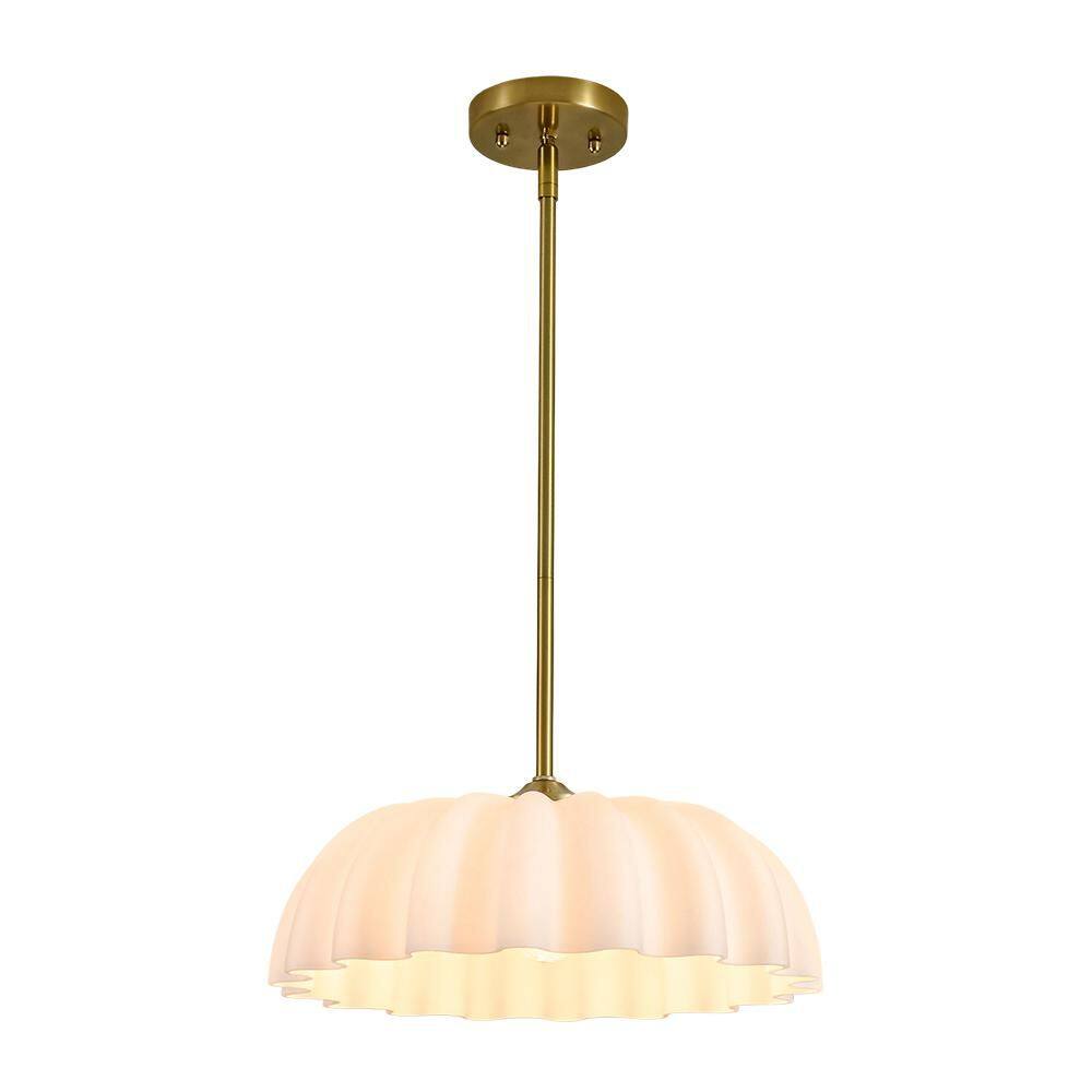 Echo 15.7 in. 1-Light Modern Brass Adjustable Pendant Light with Opal Pleated Glass Shade price history on PriceWatchPro
