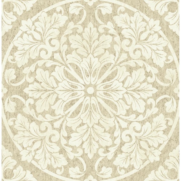 Seabrook Designs Marquette Medallion Metallic Beige & Off-White Paper Strippable Roll (Covers 56.05 sq. ft.)