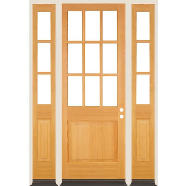 Krosswood Doors 64 in. x 96 in. Farmhouse 9-Lite Clear Glass Left Hand Clear Stain Hemlock Wood Prehung Front Door w/ DSL