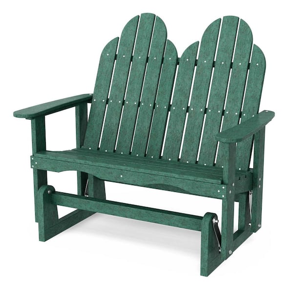 Classic 2-Person Turf Green Plastic Outdoor Adirondack Glider