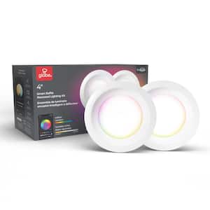 Wi-Fi Smart 4 in. Slim Baffle LED Recessed Lighting Kit 2-Pack, Multi-Color Changing RGB, Tunable White, Wet Rated