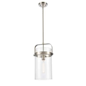 Pilaster 1-Light Brushed Satin Nickel Shaded Pendant Light with Clear Glass Shade