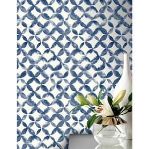 Blue Stencil Geometric Peel and Stick Non-Woven Wallpaper
