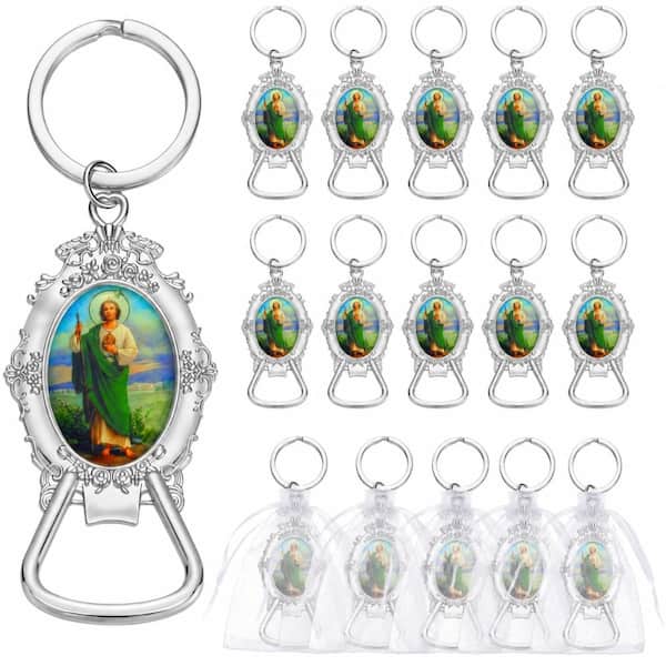 12-Piece Religious First Communion Keychain Set with Zinc Alloy Bottle Openers and Organza Gift Bags