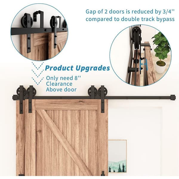 6 ft./72 in. Single Track Bypass Barn Door Hardware Double Doors Kit,  Heavy-Duty Sliding 1 Track Big Wheel Roller