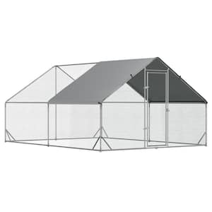 10 ft. x 13 ft. x 6.5 ft. Large Outdoor Silver Metal 0.0029-Acre In-Ground Chicken Coop with Cover and Lockable Door