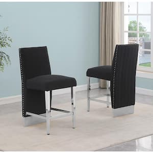 Melany 30 in. Black Color High Back Metal Frame Iron Legs Bar Stool with Boucle Fabric Side Chair (Set of 2)