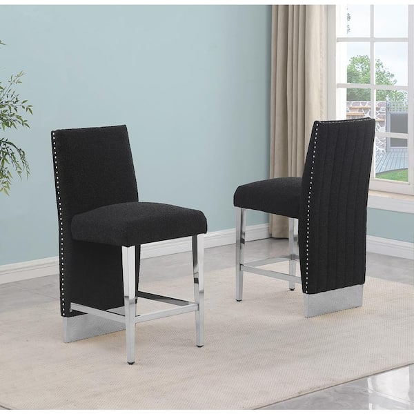 Best Quality Furniture Melany 30 in. Black Color High Back Metal Frame Iron Legs Bar Stool with Boucle Fabric Side Chair (Set of 2)