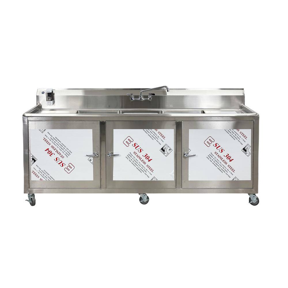 Cooler Depot 90 in. x 24 in. Stainless Steel Triple Basin Portable Sink