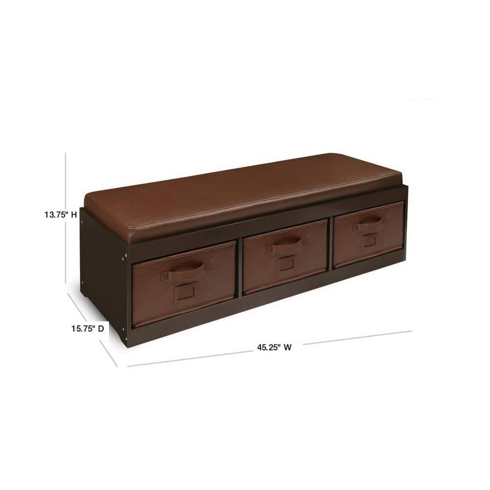 Espresso Faux Leather Kids' Storage Bench with Removable Bins
