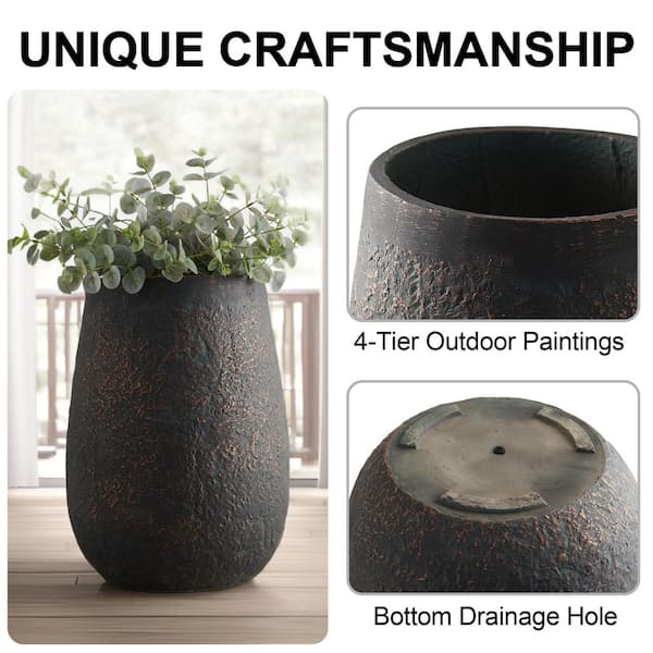 Wallowa Weathered Concrete Bronze Tall Planter Pot with Drainage