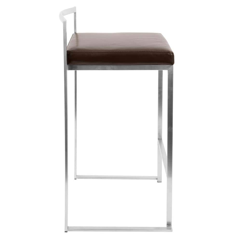 Modern Fuji Brown Faux Leather Counter Stool, 16"x18"x31"