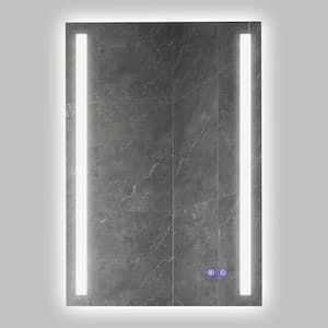 24 x 36 in. Silver Metal Touch Button Defogger Vertical Stripes Design Frameless LED Illuminated Bathroom Mirror