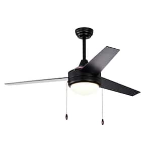 52 in. Integrated LED Indoor Black 3-Blade Reversible Ceiling Fan with Light Kit and Pull Chain