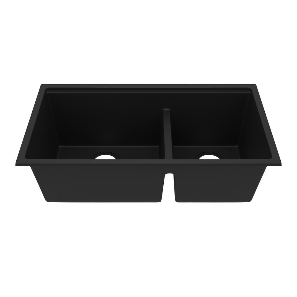 Black Granite Double Bowl Drop-In Kitchen Sink with Accessories