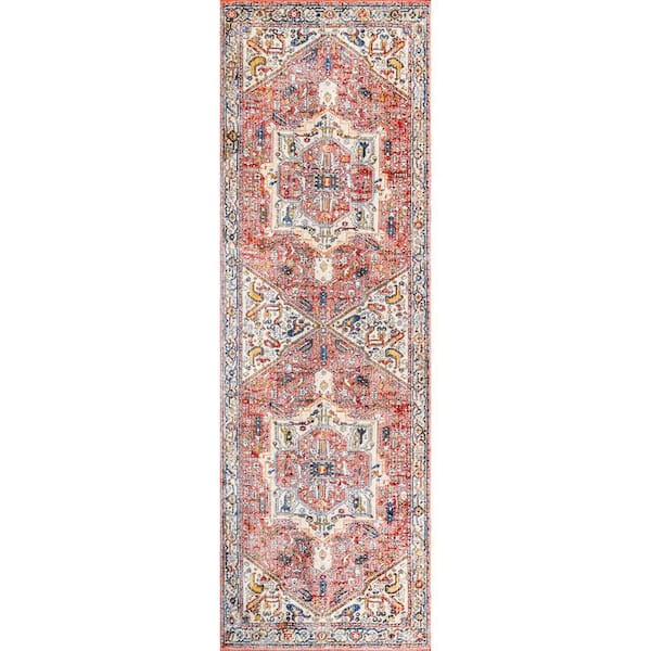 nuLOOM Ehtel Medallion Fringe Orange 3 ft. x 12 ft. Runner Rug