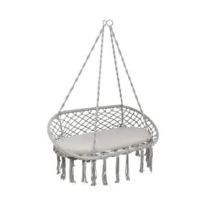 2-Person Hanging Cotton Rope Hammock Swing Chair Lace Hanging Swing with Cushion