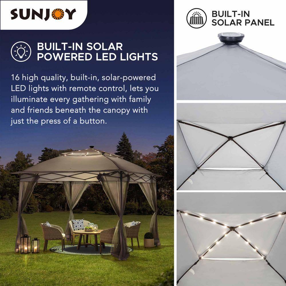 Gray 11x11 Steel Frame Pop-Up Gazebo with Solar LED Lights