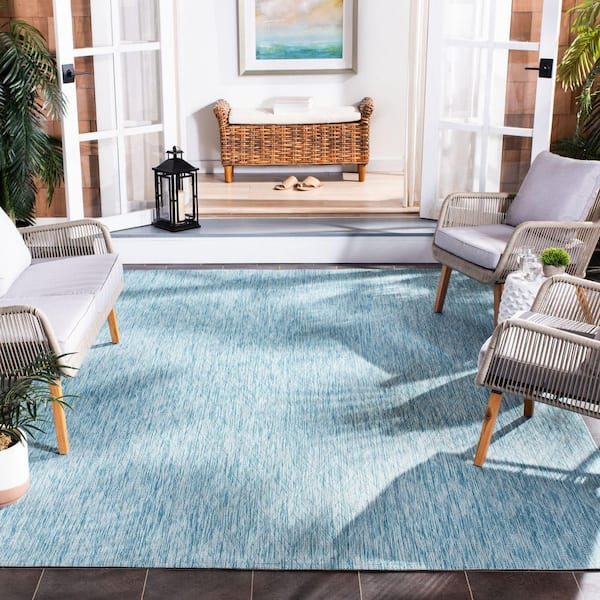 Courtyard Aqua/Aqua 10 ft. x 14 ft. Solid Color Diamond Indoor/Outdoor Area Rug