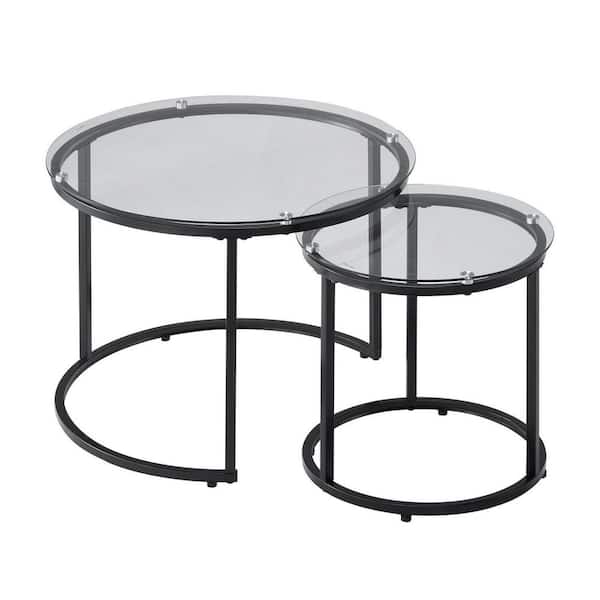 23.6 in. Black Round Metal Side Table with Metal Frame, Coffee Table for Small Place, Bedroom, Balcony (Set of 2)