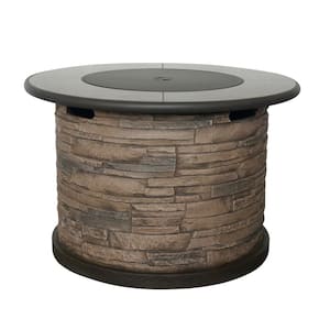 Newcastle Envirostone 36 in. Round Gas Fire Table in Brown
