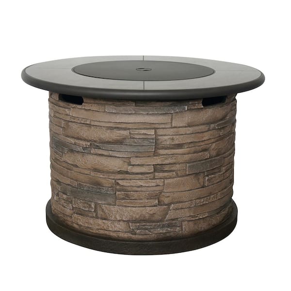 Bond Newcastle Envirostone 36 in. Round Gas Fire Table in Brown
