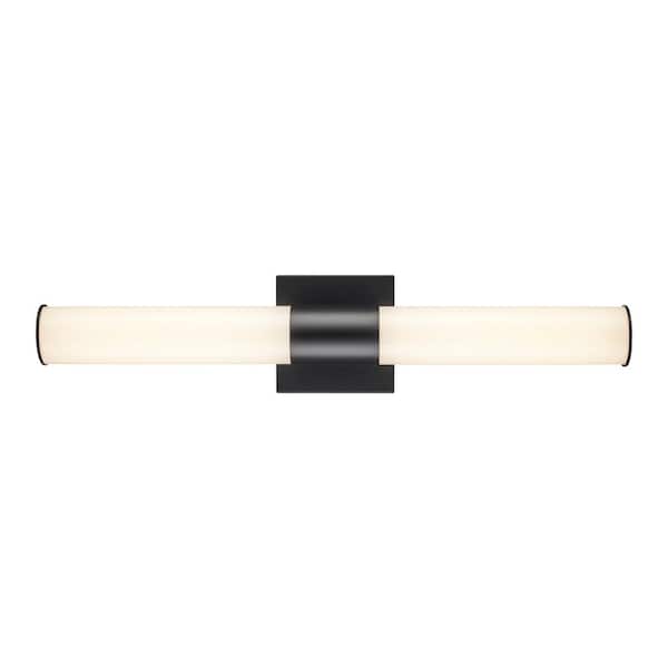 Bel Air Lighting Saavy 24 in. 2-Light Integrated LED Black Bathroom Vanity Light Fixture with Round Cylinder Acrylic Shade