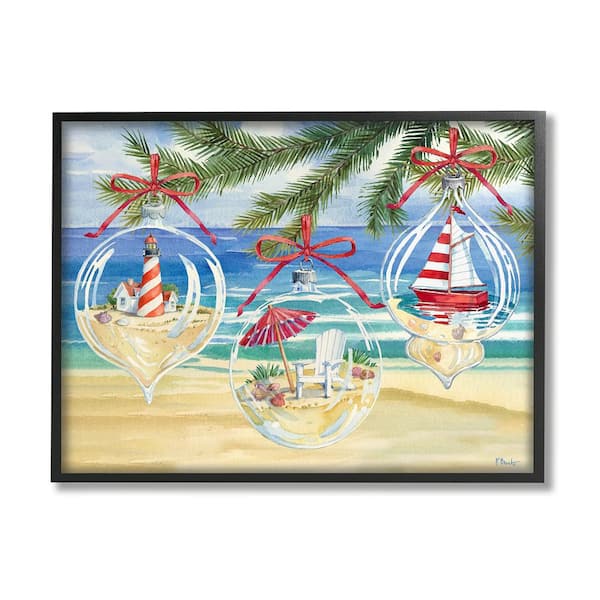 Stupell Industries Coastal Christmas Ornaments by Paul Brent 1 Piece Framed Graphic Print Nature Poster Art Print 20 in. x 16 in.
