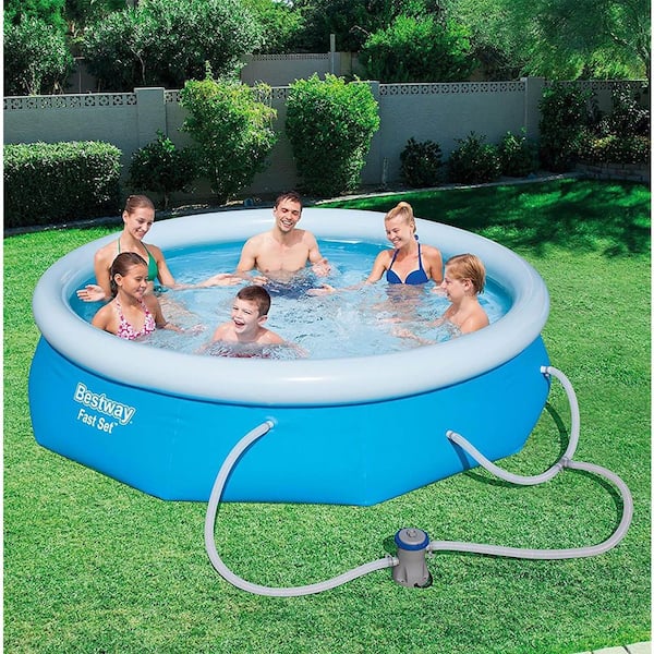 boekje hartstochtelijk handboeien Summit 10 ft. x 30 in. Round Inflatable Above Ground Pool with Filter Pump  with Intex 10 in. Pool Round Cover 57269E-BW + 28021E - The Home Depot