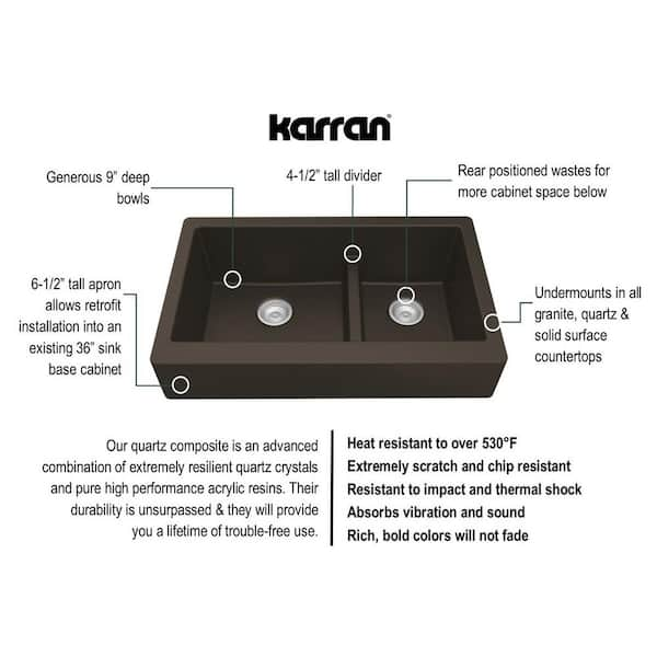 Karran Retrofit Farmhouse/Apron-Front Quartz Composite 34 in. Double Offset  Bowl Kitchen Sink in Brown QAR-760-BR - The Home Depot