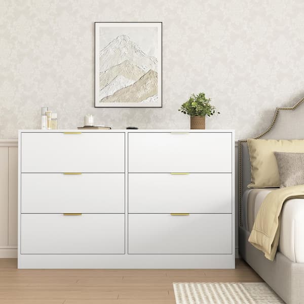 White Modern 6-Drawer Large Storage 47.2 in. W Dresser