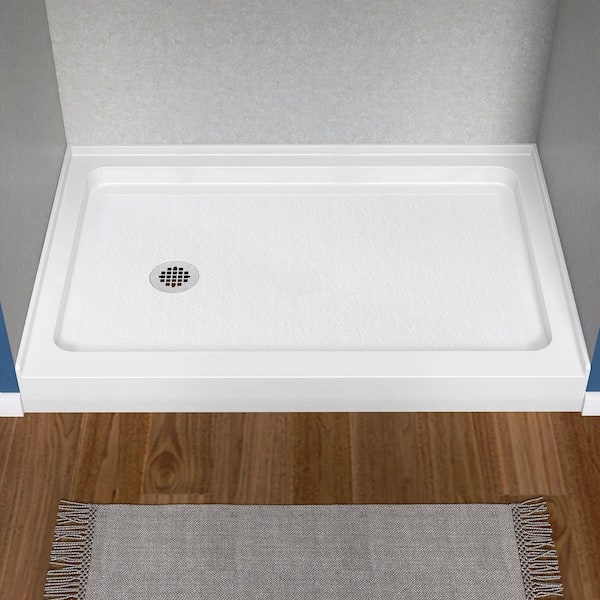 Zeno 48 in. L x 32 in. W Acrylic Alcove Shower Pan Base with Left Drain White Non-Slip Single Threshold RV/Bathroom Tray