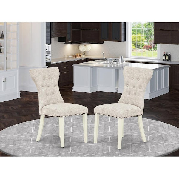 East West Furniture Linen White, Modern Parson Chairs - Doeskin Linen Fabric Padded Dining Chairs, Set Of 2