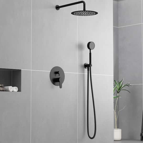 Unbranded Single-Handle 2-Spray Rain Shower Faucet and Handheld Shower Combo Kit with 10 in. Rain Shower Head in Black with Valve