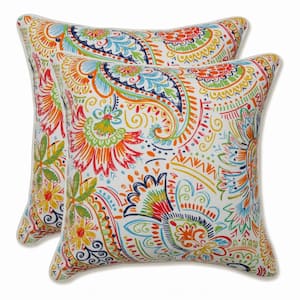 Paisley Blue/Green Gilford Square Outdoor Throw Pillow 2-Pack