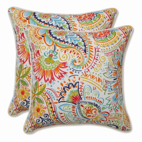 Pillow Perfect Paisley Blue/Green Gilford Square Outdoor Throw Pillow 2-Pack
