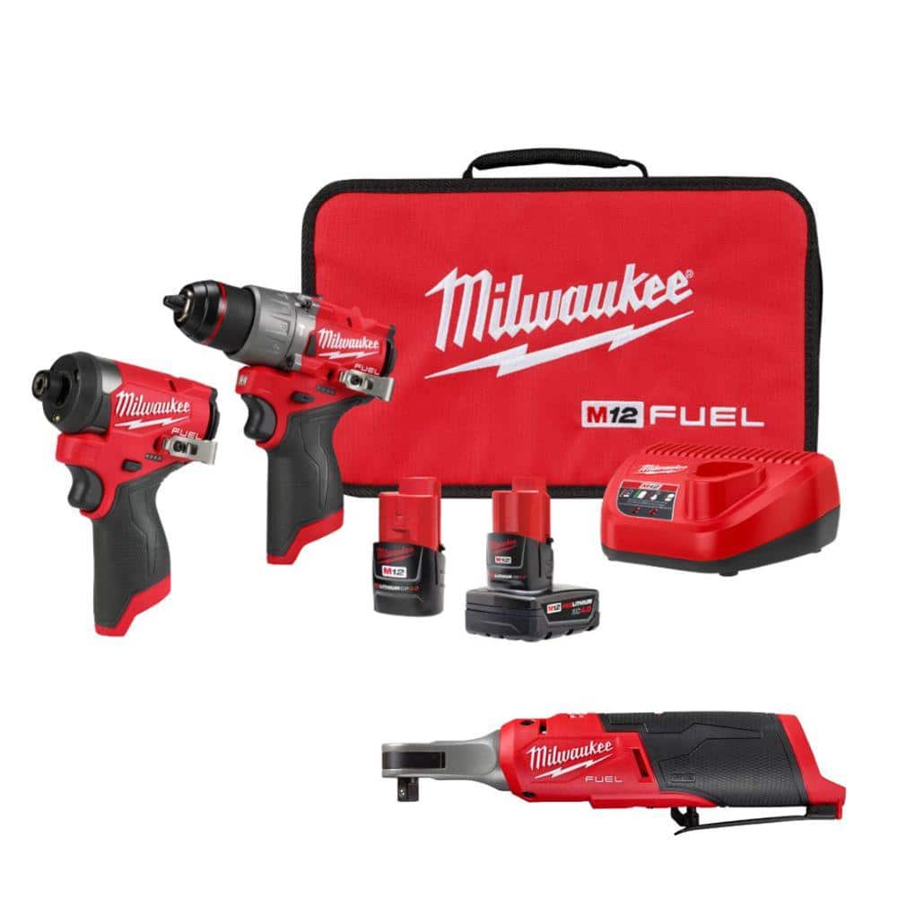 M12 FUEL 12-Volt Lithium-Ion Cordless Hammer Drill/Impact Driver/3/8 in. Ratchet Combo Kit (3-Tool) price history on PriceWatchPro