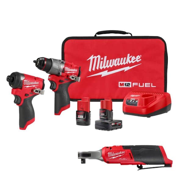 M12 FUEL 12-Volt Lithium-Ion Cordless Hammer Drill/Impact Driver/3/8 in. Ratchet Combo Kit (3-Tool)