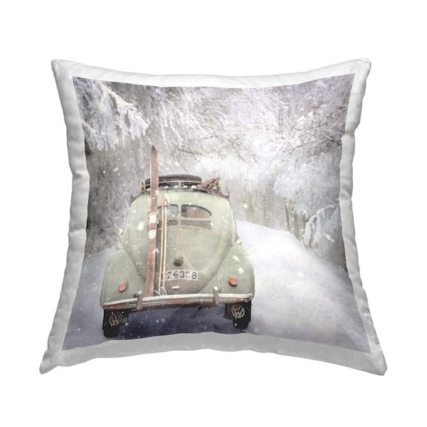 Stupell Industries Car Driving in Snow Flurries Off-White Print Polyester 18in. X 18in. Throw Pillow