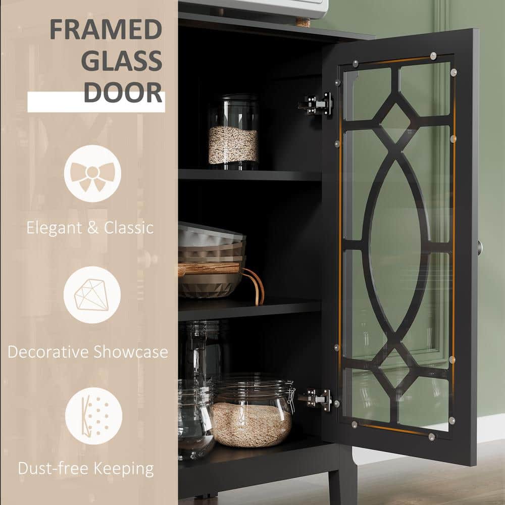 Espresso Glass Door Sideboard Buffet Cabinet with Adjustable Shelves