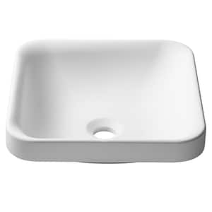 Natura 14.5 in. Sqaure Semi-Recessed Vessel Bathroom Sink in White Composite