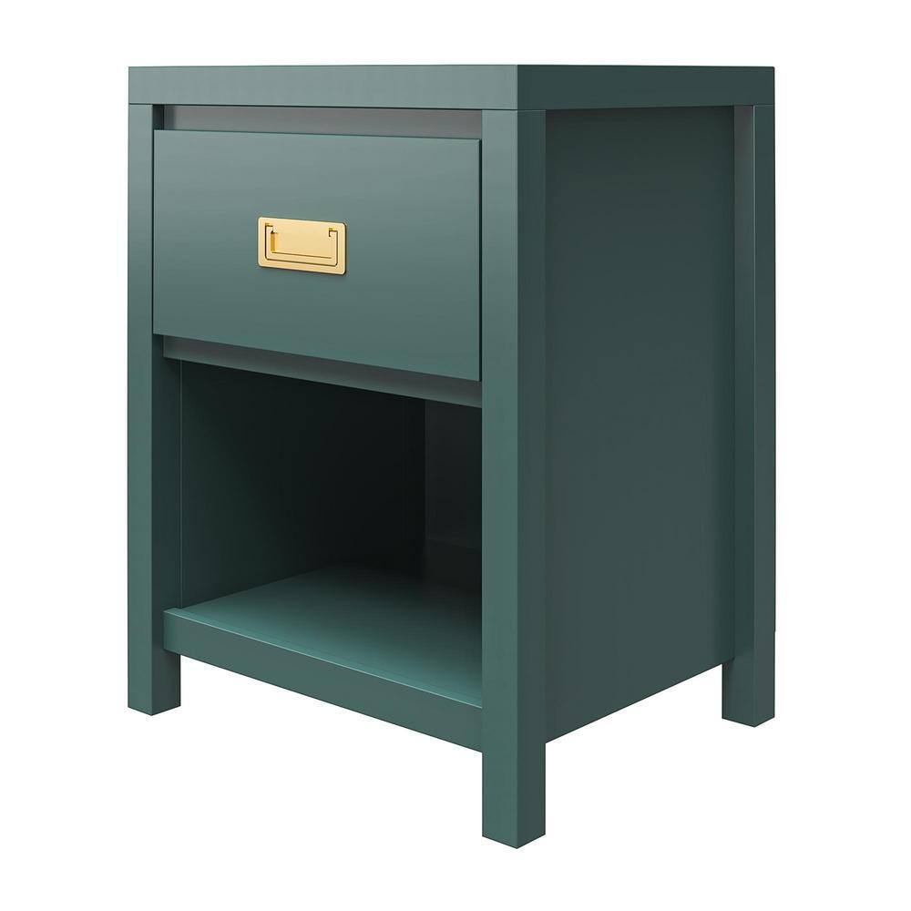 Hunter Green MDF Kids' Nightstand with Gold Drawer Pulls