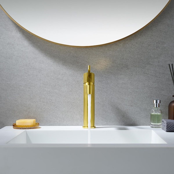 Stila Single Hole Single Handle Mid Arc Bathroom Faucet in Brushed Gold (1-Pack)