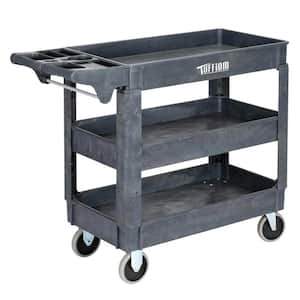 3-Tier Plastic 4-Wheeled Service Cart in Gray with 550 lbs. Capacity